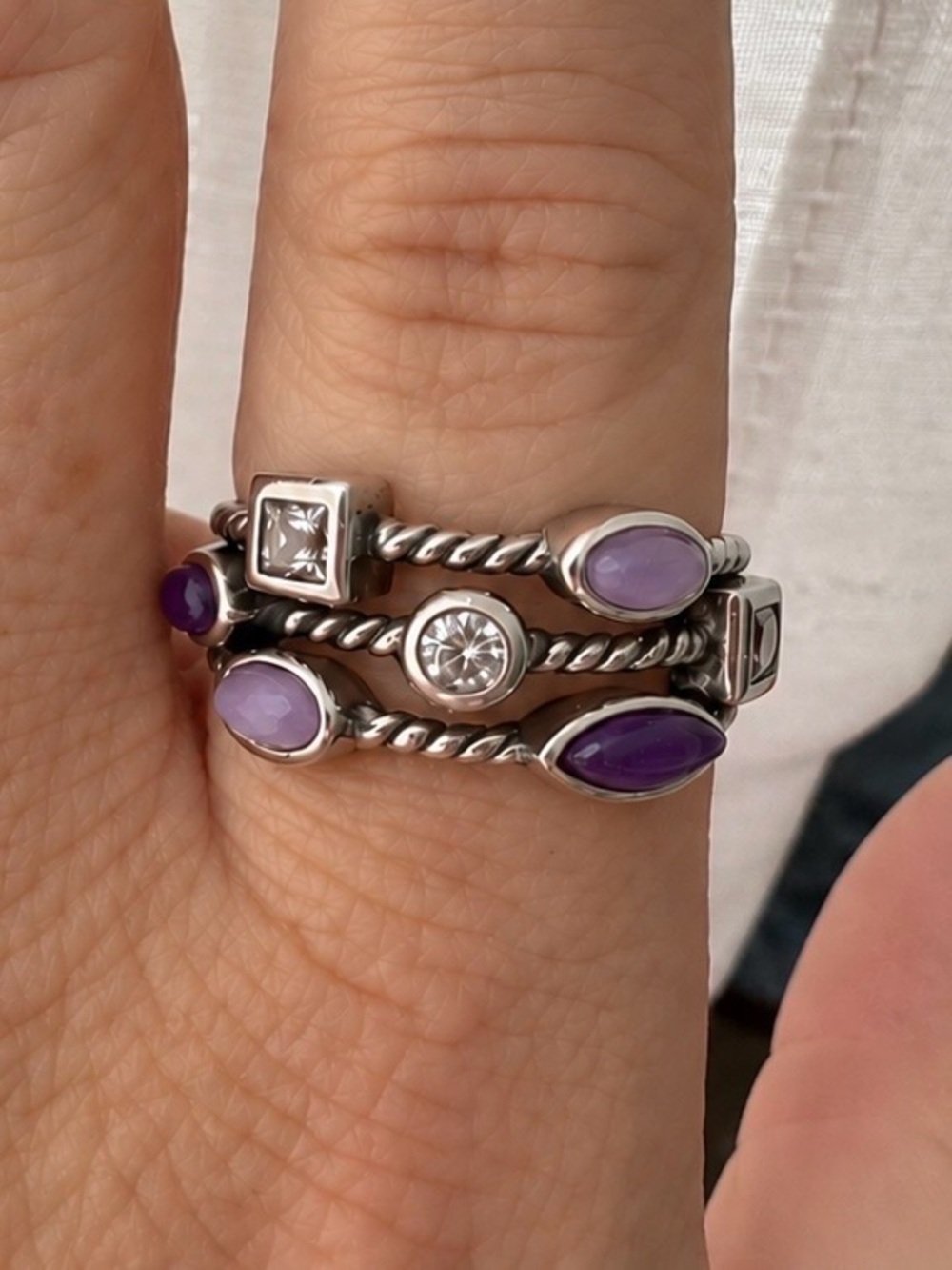Vintage ESPO Joseph Esposito Sterling Silver 925 Amethyst Gemstone Ring CZ SZ 7